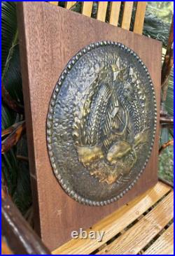 Soviet Union Vintage Russia Lenin Brass Metal USSR Plaque Sign Emblem 16 Wood