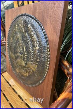 Soviet Union Vintage Russia Lenin Brass Metal USSR Plaque Sign Emblem 16 Wood