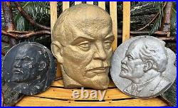 Soviet Union Vintage Russia Vladimir Lenin Iron Heavy Metal Plaque Bust Lot USSR