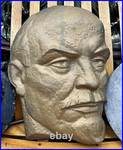 Soviet Union Vintage Russia Vladimir Lenin Iron Heavy Metal Plaque Bust Lot USSR