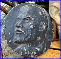 Soviet Union Vintage Russia Vladimir Lenin Iron Heavy Metal Plaque Bust Lot USSR