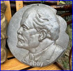 Soviet Union Vintage Russia Vladimir Lenin Iron Heavy Metal Plaque Bust Lot USSR