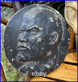 Soviet Union Vintage Russia Vladimir Lenin Iron Heavy Metal Plaque Bust Lot USSR