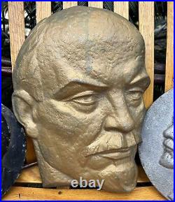 Soviet Union Vintage Russia Vladimir Lenin Iron Heavy Metal Plaque Bust Lot USSR