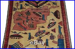 Soviet union antique afghan hand made war rug afghanistan map size 97 cm x 73 cm