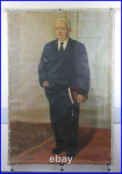 Soviet vintage portrait Oil on Canva Nikita Khrushchev communist leader USSR