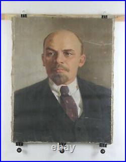 Soviet vintage portrait Oil on Canvas VLADIMIR LENIN Communist Party Leader