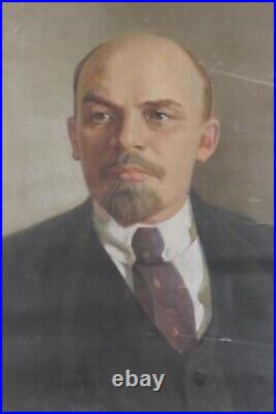 Soviet vintage portrait Oil on Canvas VLADIMIR LENIN Communist Party Leader