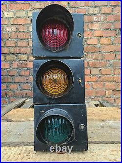 Traffic Signal Stop & Go Light Metal Case & Shades Glass Lenses / Vintage