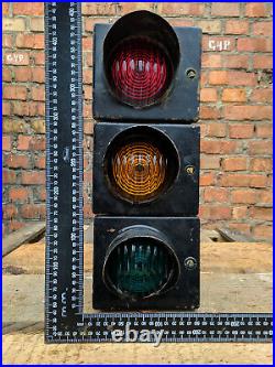 Traffic Signal Stop & Go Light Metal Case & Shades Glass Lenses / Vintage