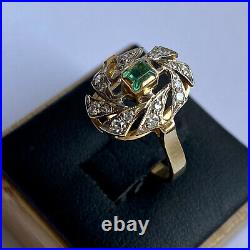 USSR Ring With Diamonds and Emerald Yellow Gold 750 Stamp Star 18K Soviet Russia