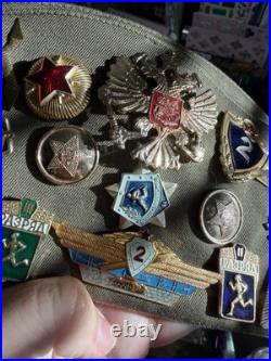 USSR Russian Soviet Union Army Cap and Badges 24 Pin Badge & 2 Patch Vintage Org