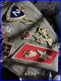 USSR Russian Soviet Union Army Cap and Badges 24 Pin Badge & 2 Patch Vintage Org