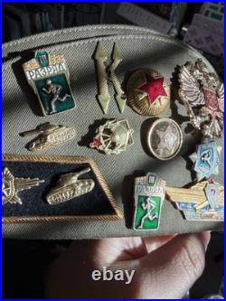 USSR Russian Soviet Union Army Cap and Badges 24 Pin Badge & 2 Patch Vintage Org