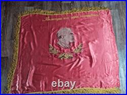 USSR Velvet Flag Banner Soviet Union Doubl Sided Lenin Emblem 53X44 Comunism