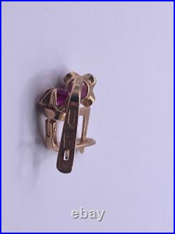 USSR Vintage Rose Gold Earring Ruby Stones 14K 583 Soviet Union Star
