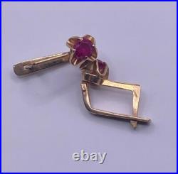 USSR Vintage Rose Gold Earring Ruby Stones 14K 583 Soviet Union Star