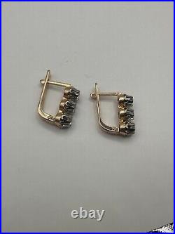 USSR Vintage Rose Gold Earring with 0.60 ct Diamonds 14K 583 Soviet Union