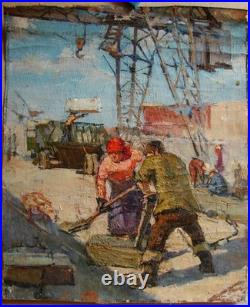 Ukrainian Soviet Oil Painting impressionism socrealism industrial worker figures