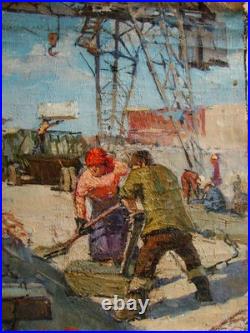 Ukrainian Soviet Oil Painting impressionism socrealism industrial worker figures Ukrainian Soviet Oil Painting impressionism socrealism industrial worker figures
