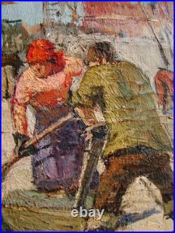 Ukrainian Soviet Oil Painting impressionism socrealism industrial worker figures