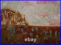 Ukrainian Soviet USSR Oil Painting impressionism Landscape village herd cows