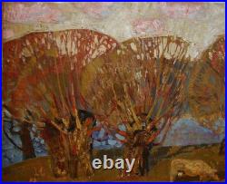 Ukrainian Soviet USSR Oil Painting impressionism Landscape village herd cows