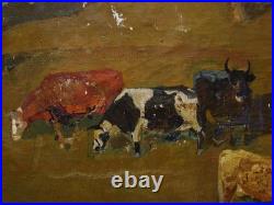 Ukrainian Soviet USSR Oil Painting impressionism Landscape village herd cows