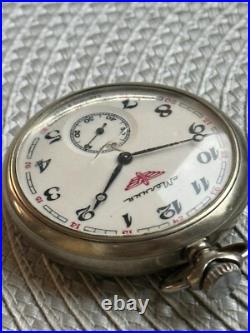 VINTAGE Molniya Pocket Watch Mechanical Leather Case Soviet Ship Russian USSR