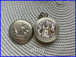 VINTAGE Molniya Pocket Watch Mechanical Leather Case Soviet Ship Russian USSR
