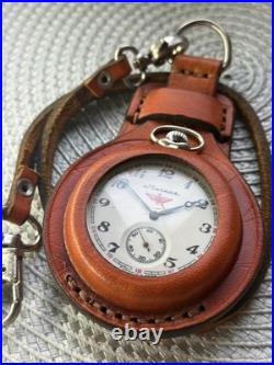 VINTAGE Molniya Pocket Watch Mechanical Leather Case Soviet Ship Russian USSR