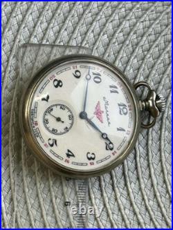 VINTAGE Molniya Pocket Watch Mechanical Leather Case Soviet Ship Russian USSR