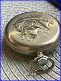 VINTAGE Molniya Pocket Watch Mechanical Leather Case Soviet Ship Russian USSR