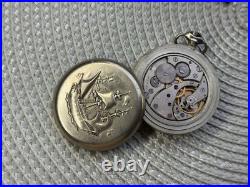 VINTAGE Molniya Pocket Watch Mechanical Leather Case Soviet Ship Russian USSR