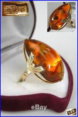 VINTAGE RING Gold 583 Baltic AMBER Size 8.25 Soviet Union USSR 7.27g