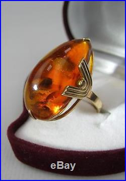 VINTAGE RING Gold 583 Baltic AMBER Size 8.25 Soviet Union USSR 7.27g
