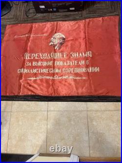VTG USSR Soviet Union Lenin Socialist Propaganda Red Banner Flag Double Sided