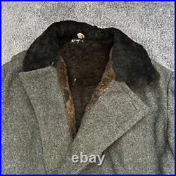 Vintage 1940's WWII Soviet Union USSR Wool Buffalo Fur Lined Field Coat Jacket