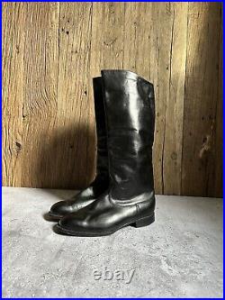 Vintage 1970s Soviet Union Officer Leather Chrome Boots USSR Military Size 42