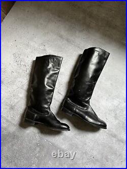Vintage 1970s Soviet Union Officer Leather Chrome Boots USSR Military Size 42