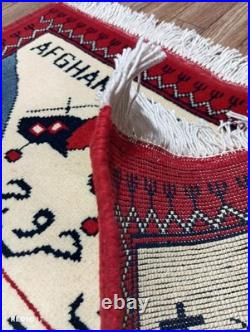 Vintage 1989 Afghan War Rug USSR Withdrawal Map Handmade Wool Carpet 4.13x2.52ft