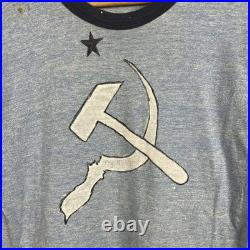 Vintage 70s Hand drawn USSR Soviet Union Ringer Size Medium CCCP Hammer Sickle