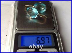 Vintage Antique Soviet USSR Earrings Sky Blue Stone Gilt Sterling Silver 875