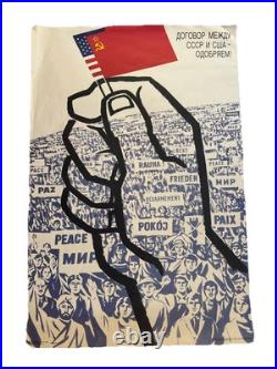 Vintage COLD WAR Poster Soviet Union, USA 1988 Original USSR Russia Flags