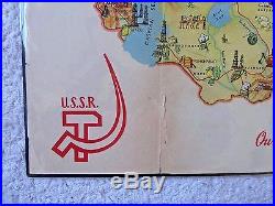 Vintage Cartoon Map Ussr Soviet Union Arctic Bases Polar Bear Mayakovsky1956