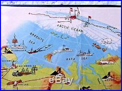 Vintage Cartoon Map Ussr Soviet Union Arctic Bases Polar Bear Mayakovsky1956