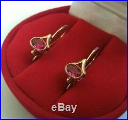 Vintage Earrings Pink Rose Gold 583 14K Star Stamp Soviet Union Russian USSR