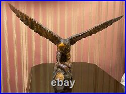 Vintage Hand Carved Soviet Union BIG WOODEN EAGLE USSR Old Statue, 1970