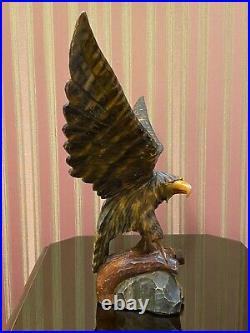 Vintage Hand Carved Soviet Union BIG WOODEN EAGLE USSR Old Statue, 1970