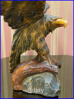 Vintage Hand Carved Soviet Union BIG WOODEN EAGLE USSR Old Statue, 1970